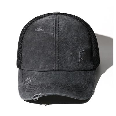 China 6-Panel Hat Retro Cowboy Baseball Cap Elastic Band Crossed Ponytail Hat Ladies Fashion Sports Outdoor Fall New Products for sale