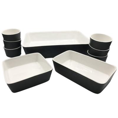 China Sustainable Black Round Bakeware Baked Pudding Loaf Baking Dish Ceramic Dinnerware Sets for sale