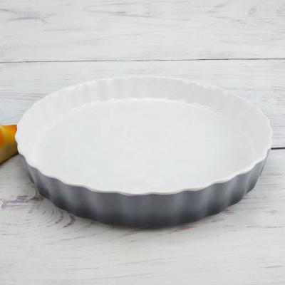 China Disposable Household Pie Pans Gray Plate Dish Ceramic Kids Gradient Baking Dish for sale