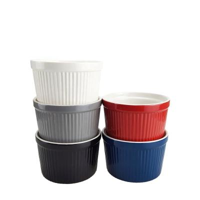 China Viable Pudding Cup Jelly Creme Brulee Bakeware Ceramic Souffle Ramekins for sale