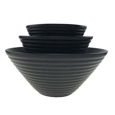 China Viable set of 3 black Japanese ceramic ramen bowls different size restaurant stoneware noodle soup bowl sets for sale