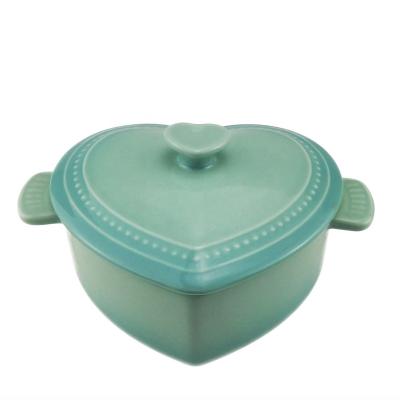 China Sustainable Heart Shaped Ceramic Green Bowls With Lid Home Small Ceramic Fruit Bowl for sale