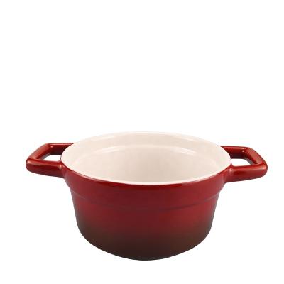 China Sustainable Multi-Use Oven Safe Pasta Baking Ceramic Eco-Friendly Soup Bowl With Handle for sale