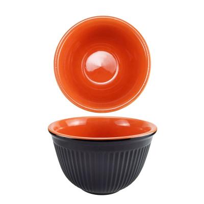 China Sustainable Black Orange Striped Ceramic Eco-Friendly Decorative Ceramic Fruit Bowl for sale