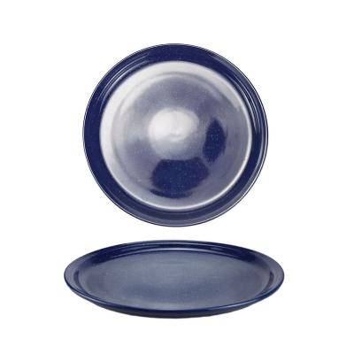 China Sustainable Modern Navy Blue Large Plate Round Kitchen Restaurant Ceramic Dinner for sale