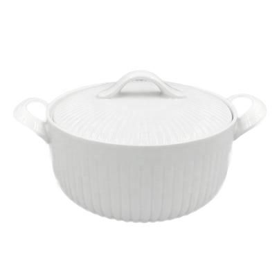 China Sustainable Wholesale High Quality White Porcelain Round Bowls Ceramic Casserole Pot With Handle And Lid Set for sale