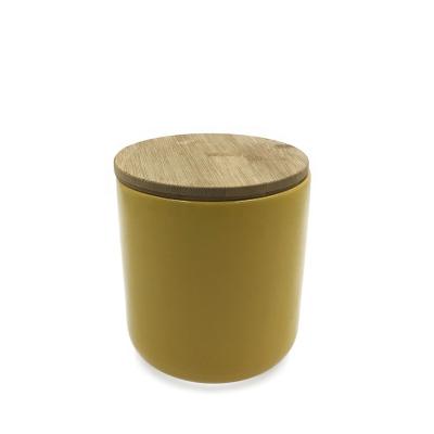 China Small Viable Ceramic Canister With Bamboo Cup And Ring Mug Sealing Lid Silicone for sale