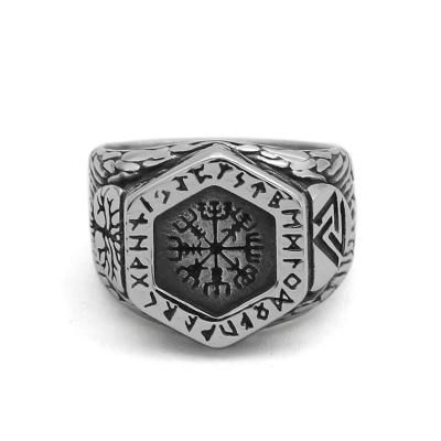 China Men Religious Norse Viking Rune Stainless Steel Odin Ring With Valknut Gift Bag for sale