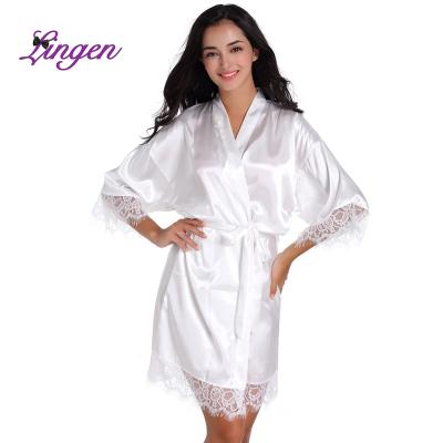 China Women Brave Man Satin Breathable Simple Short Long Kimono Robe Silky Sleepwear for sale