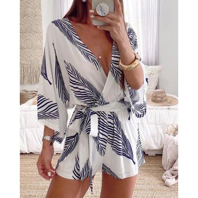 China QUICK DRY sexy V-neck pajamas lace up casual jumpsuits home wear women's sleepwear for sale