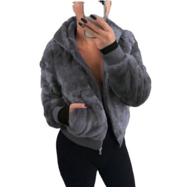 China Winter Casual Coat Anti-wrinkle Women's Fleece Solid Fur Hoodies Warm For Outwear Elegant Slim Blouse Ladies Coat for sale