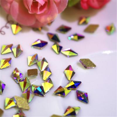 China Flatback gold back rhinestone for nail accessory rhombus ab non rhinestone hotfix crystal nail for sale