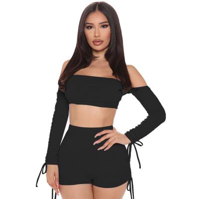 China Breathable Blowout Long Sleeve Plus Size Women Clothing Two Piece Set Shorts Tracksuit Set for sale