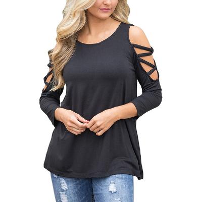 China Gothic Black Crisscross Chill Women Blouse Long Sleeve Tee Shirts Top White for sale