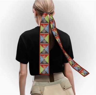 China Fashion \ Decorative Printing Scarf Tie Bag Handle Accessories Universal Stylish Comfortable \ Durable Silk Ribbon Hair Scarf For Girls for sale