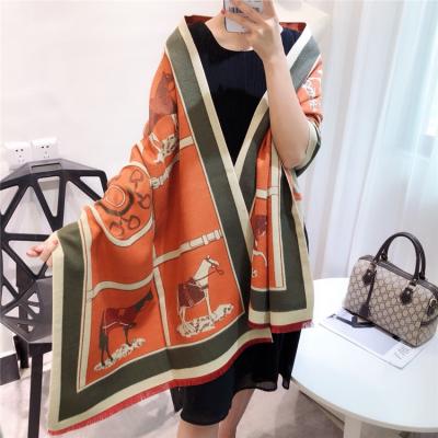 China Autumn And Winter New European Comfortable Soft Warm And &Scarf Double-sided Cashmere All-matching American Style Horse Jacquard Shawl Unisex for sale