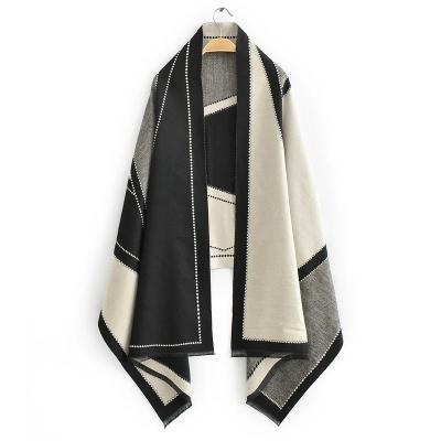 China Winter Geometric Designs Jacquard Warm Soft Cozy Cape Scarf With Soft Cashmere Luxury Scarf Large Warm Wrap Scarves For Elegant Women for sale