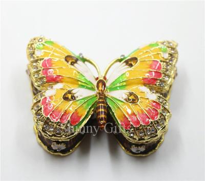 China Gifts Shinny Metal Enameled Trinket Jewelry Box Inlaid Butterfly Decorative Gifts for sale