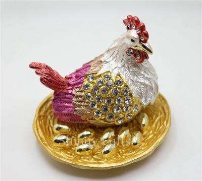 China 100% Handmade Metal Hen Trinket Box Metal Enamel Animal Jewelry Box for sale