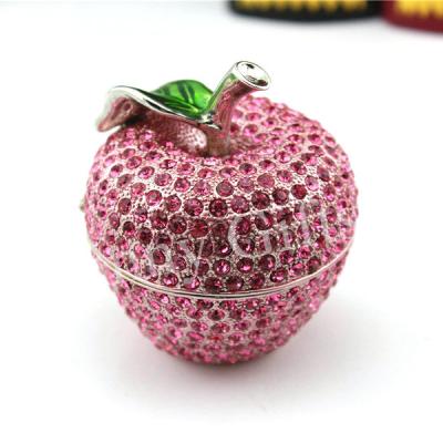 China Enamel Home Decorative Box Apple Shape With Crystal Trinket Box For Jewelry for sale