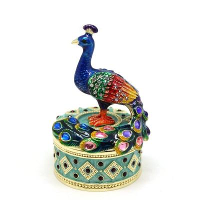 China Hand Painted Metal Peacock Trinket Box Souvenir and Jewelry Box Birthday Gifts SHINNYGIFTS Lovely for sale