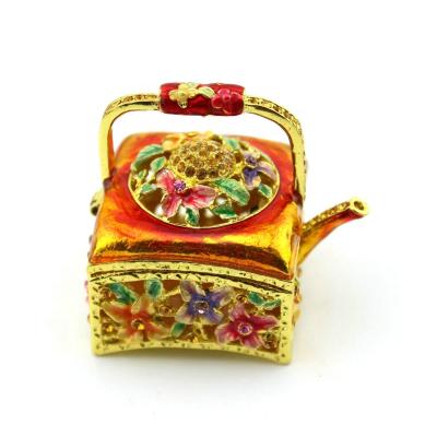 China SHINNYGIFTS Metal Weeding Favor Trinket Box Square Teapot Ornament Metal Enamel Home Gift Box Small for sale