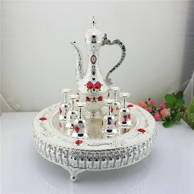 China Home Decorative Shinny Gifts Metal Silver Enamel Rose Design Wedding Decoration Gift Set Drinking Set for sale