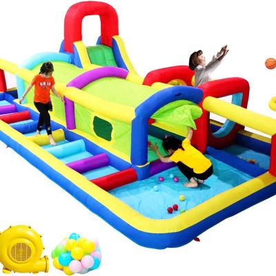 China Outdoor sports inflatable slide bounce chamber and wave pool, basketball rim, long tunnel with blower for sale