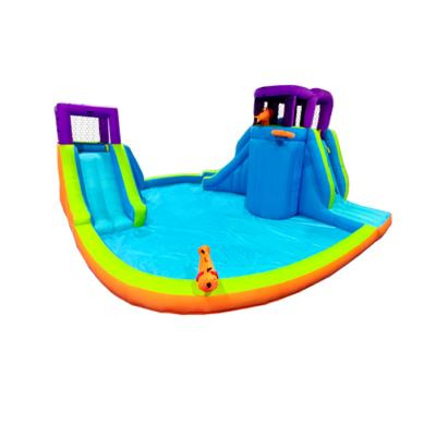 China Small Water Park Backyard Outdoor Inflatable Pool Slide Inflatable Ground Water Park Amusement Park With Blower for sale