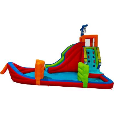 China Amusement Park Outdoor Inflatable Pirate Ship Water Slide, Inflatable Slide Bounce With Water Pool With Blower for sale