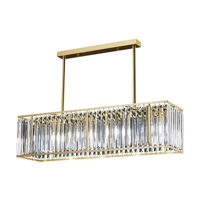 China Rectangular Modern Living Room Copper Crystal High End Dining Table Chandelier Dining Lamp Rectangular Lamps for sale