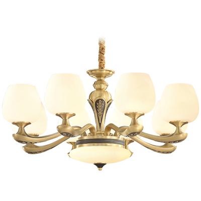 China Modern American Light Luxury Copper Carved Chandelier Lamp Shade Hotel Full High End Marble Lamps for sale