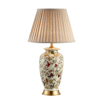 China New Traditional Chinese Ceramic Flower and Bird Lamp Study Bedroom Bedside Lamp Metal Fabric Pastoral Lamp Retro for sale