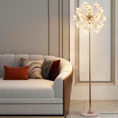 China European Modern Bedroom Multi Modern Crystal Light Bedside Living Room Floor Lamp Metal Dandelion Shape Marble Creative Crystal Lamp for sale