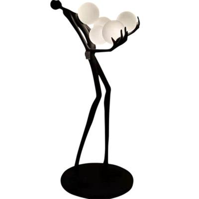 China Modern Exhibition Hall Large Resin Floor Lamp Humanoid Ball Mall Hotel Lobby Art Sculpture Decoration Lamp Holding for sale