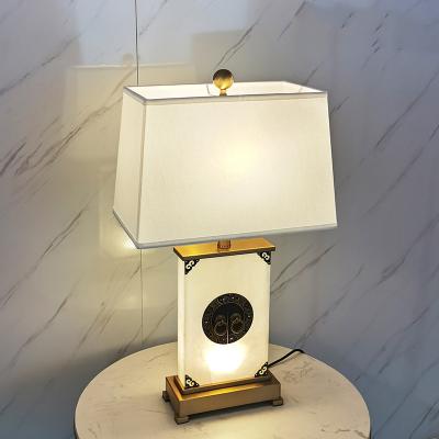 China Modern Taiqian Lighting Hotel Home Decor Chinese Marble Metal Mini Decorative Reading Table Lamp With Fabric Shade for sale