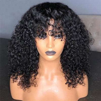 China Jerry Curly Rely Jerry Curly Wig With Bangs For Women Full Color Remy Hair 150% Natural Human Hair Wigs Machine Made Wig for sale