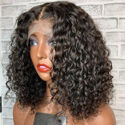 China Deep Wave Count Brazilian 13x4 Lace Up Short Bob Wigs Baby Hair Deep Wave Water Pre Plucked With Bob Wig Curly Human Hair Wigs For Women for sale