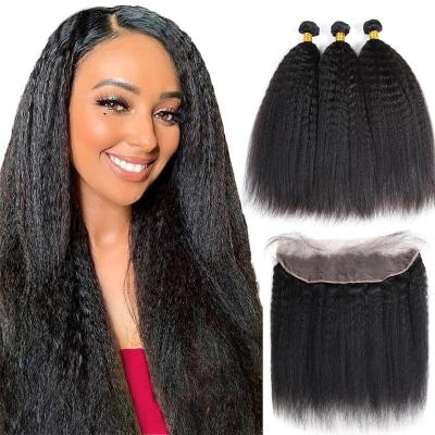 China Kinky Curly Straight Hair Bundles With Headband For Women Brazilian Remy Color 3 Bundles With 13x4 Yaki Frontal Hair Extension for sale