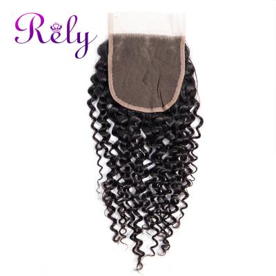 China Good Quality Kinky Curly Hair 4x4 Lace Closure Free Loop/Medium Natural Color/Three Part 8-22Inch Remy Brazilian Human Hair Extensions for sale