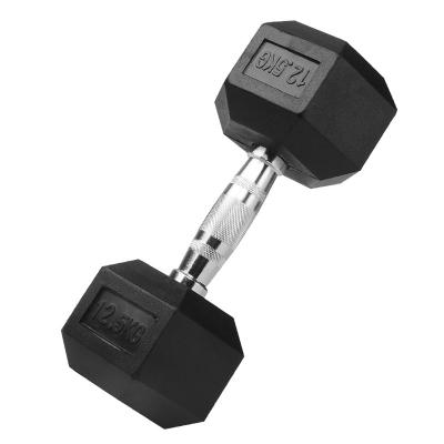 China Durable Black Color Rubber Coated Hammer Strength Hex Dumbbell for sale