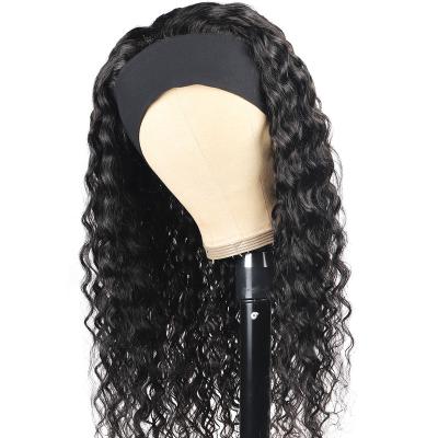 China Hot Selling Women Remy Brazilian Virgin Human Hair Wholesale Water Wave Black And Brown Curly Hair Custom Wavy Wigs Natural Headband Wigs for sale