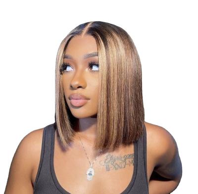 China Body Wave Virgin Piano Color P4/27 13*4 HD Lace Frontal Bobo Raw Transparent Brazilian Human Hair Wigs For Women for sale