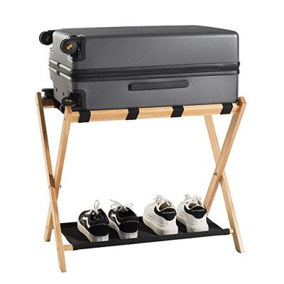 China 100% Eco-friendly Wholesale Custom Practical Hotel Storage Folding Solid Wood Luggage Rack Double Racks for sale