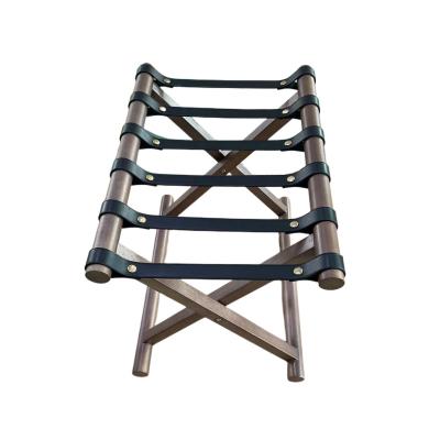 China 100% 2023 New Design Eco-friendly Light PU Stand Hotel Folding Luxury Leather Solid Wooden Luggage Racks for sale