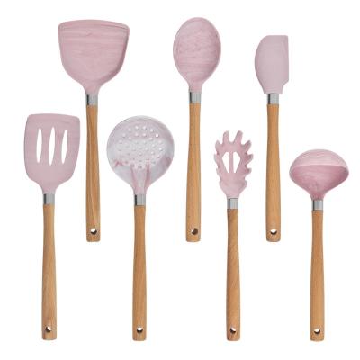 中国 Viable Viable Tool Kit Silicone Kitchen Utensils Set Campers CookWare Kitchen Accessories Cookware With Wooden Handle 販売のため