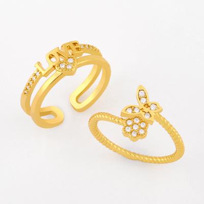 China FASHIONABLE Zircon Ring Love Ring Lady Ins Wind Web Celebrity Butterfly Flower Ring for sale