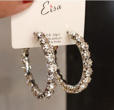 China Office/Career 925 Sterling Silver Stud Earrings Big Surround Shiny Crystal Hoop Earrings Rhinestone Hoop Earrings for sale