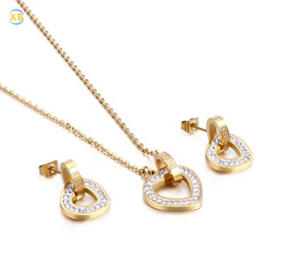 China FASHIONABLE Love 3pcs Set 18K Gold Girls Stainless Steel Zircon Necklace Set Jewelry for sale