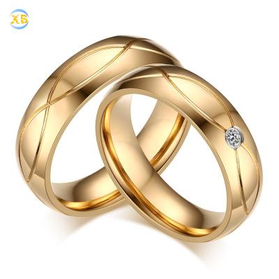 China Fashion 18K Gold 316L Stainless Steel Zircon Stone Lovers Ring Couple Rings for sale